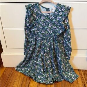 Green Floral Ruffle-Shoulder Dress for Girls